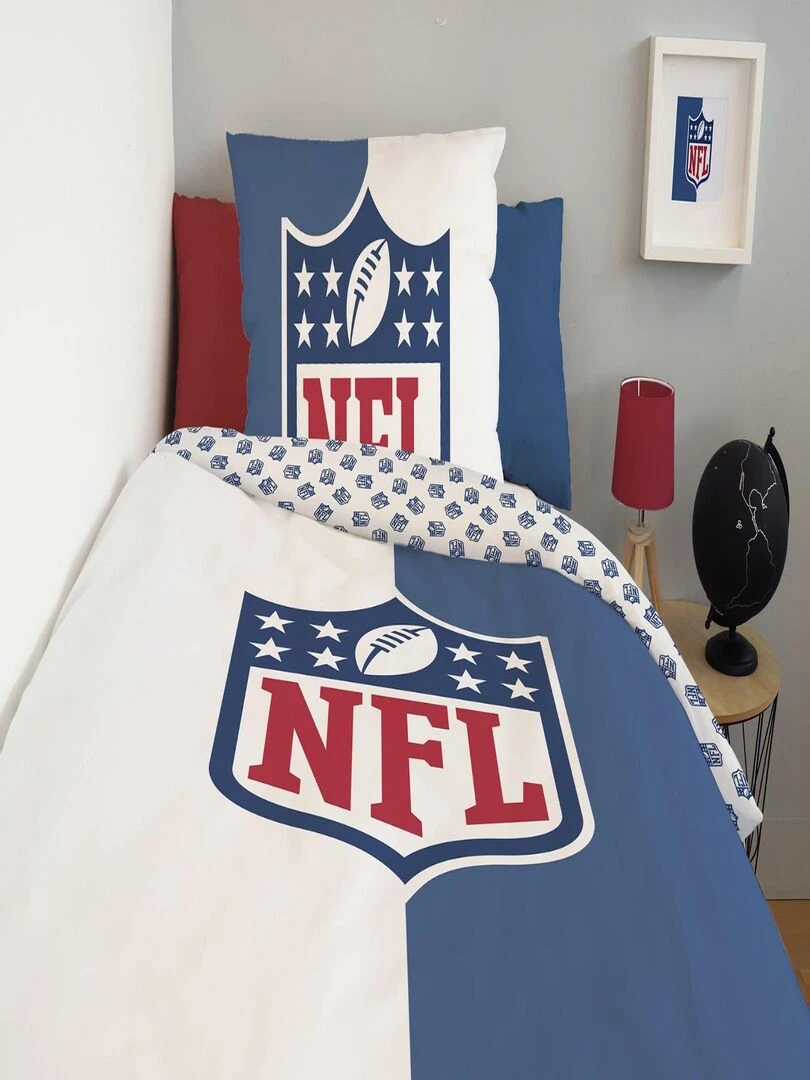 Housse de couette NFL Logo 140x200 cm et taie d'oreiller   100% Coton   Bleu