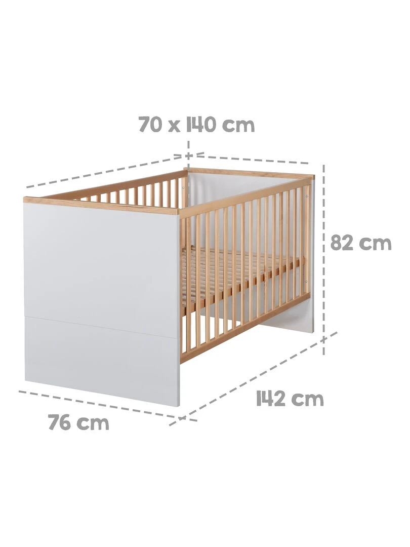 ROBA Lit bébé évolutif "Tobi"   70x140   Hauteur Réglable   0 à 7 Ans   Gris Clair/ Décor Bois   Gris clair