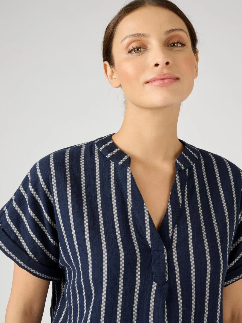 Blouse rayée gaze de coton Damart Bleu marine