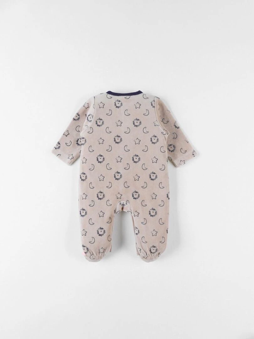 Pyjama 1 pièce à imprimé lion en velours beige/bleu Noukie's Beige