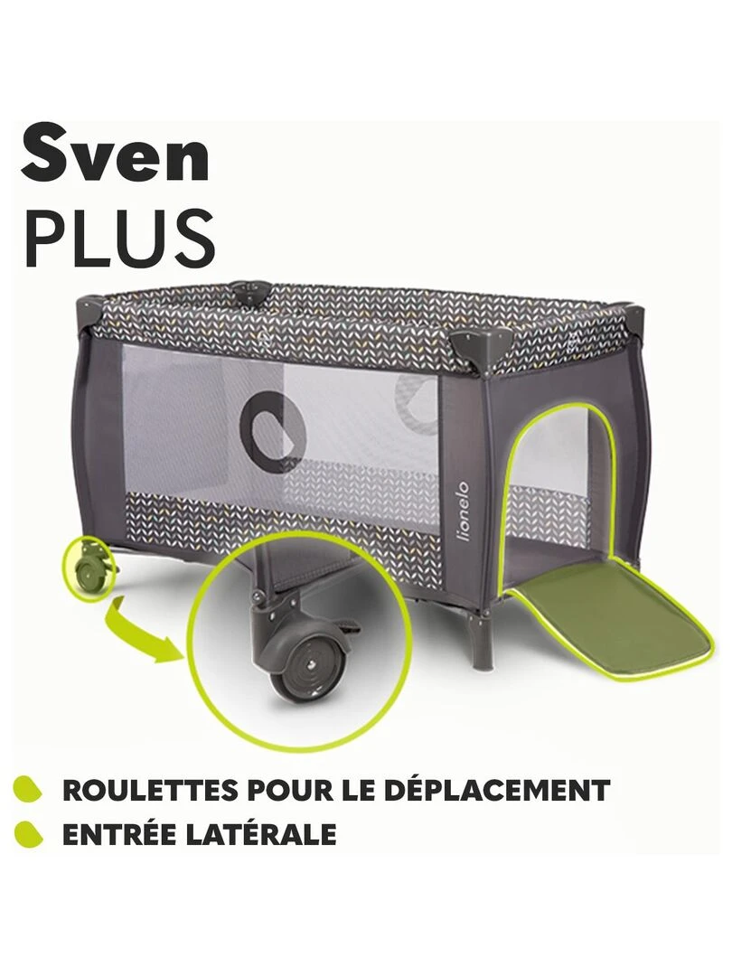 LIONELO Sven Plus   Lit parapluie bébé 2en1   De 0 à 36 mois   Table à langer   Moustiquaire   Gris Jaune