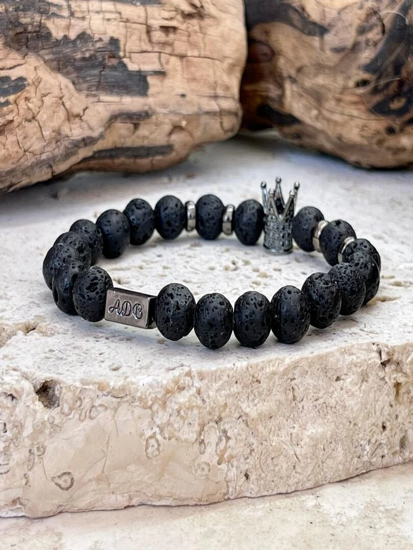 Bracelet couple REY en pierre de lave   Noir