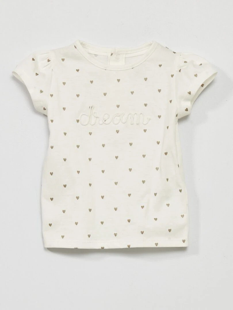T shirt en jersey avec imprimé Blanc cœur