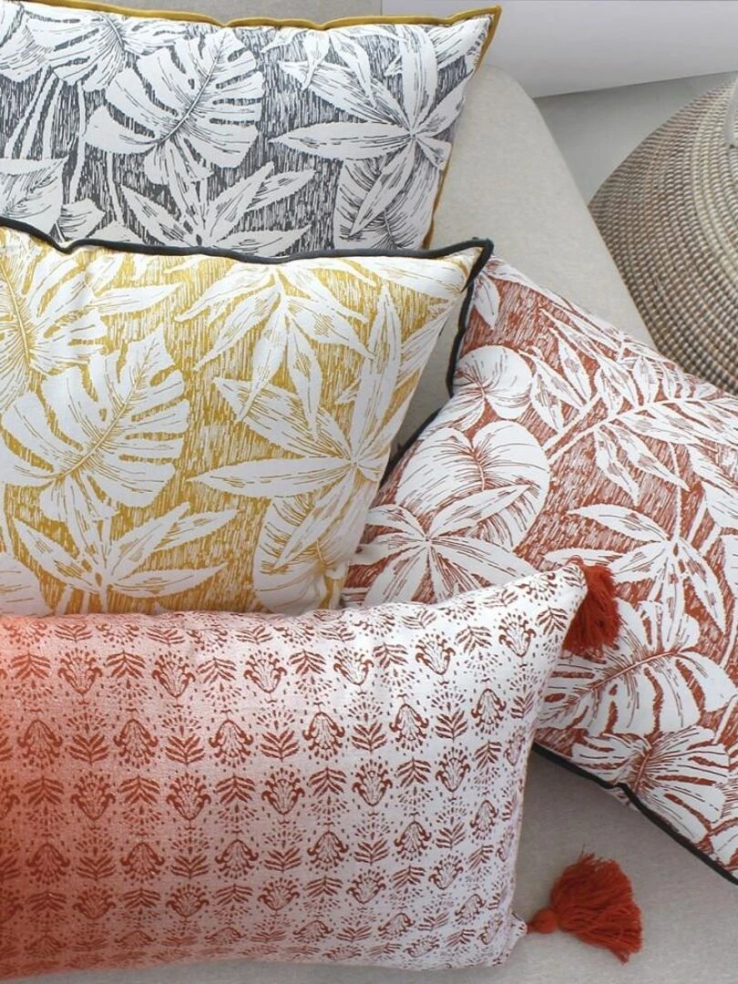 Coussin déhoussable 40x40 cm Bundi terracotta coton   Orange