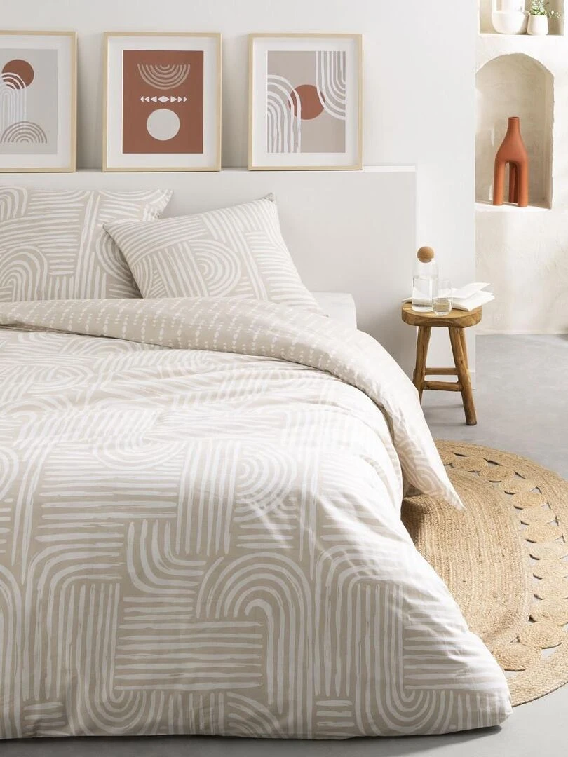 Future Home Parure de lit 2 personnes en coton 57 fils imprimé beige Beige