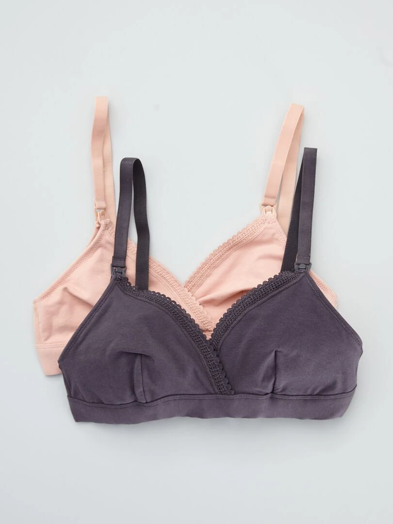 Lot de 2 soutiens gorge d'allaitement en coton rose/gris anthracite