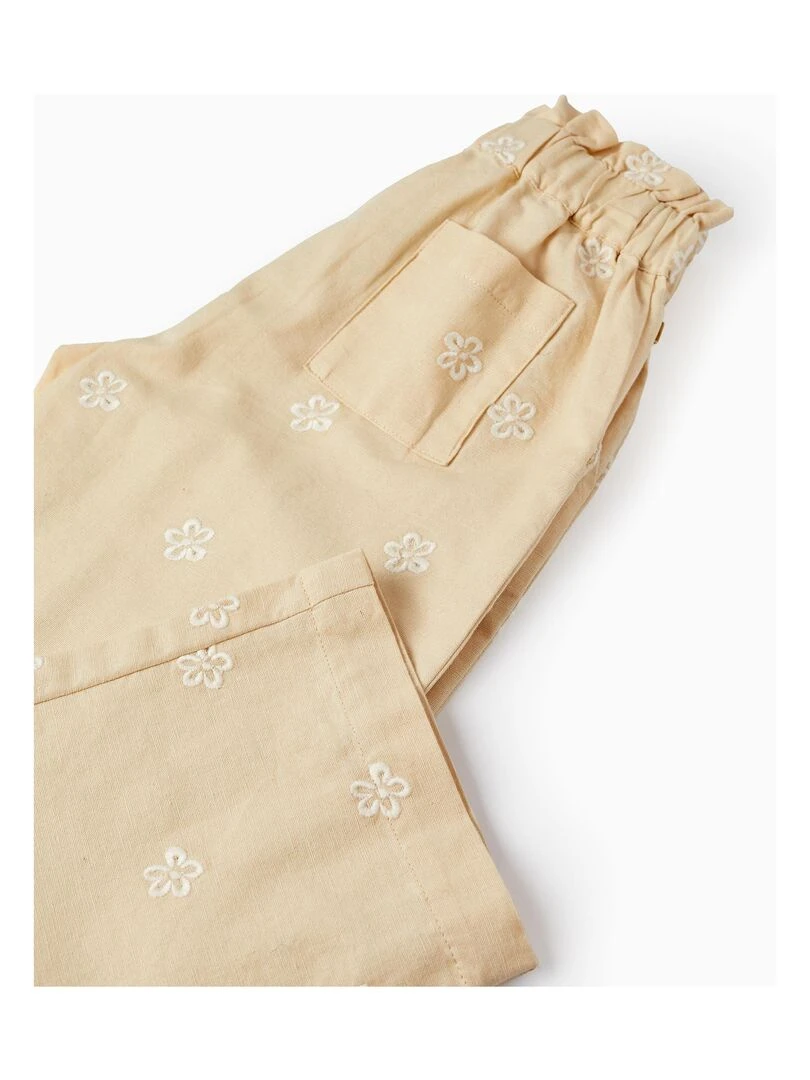 Pantalon en coton et lin avec fleurs brodées pour fille  MATISSE   Beige