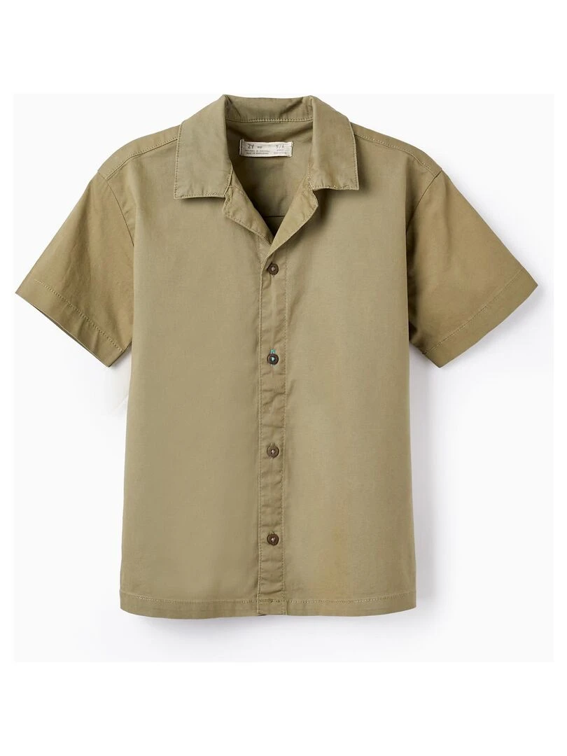 Chemise en Sergé de Coton pour Garçon manches courtes CUBA Vert foncé