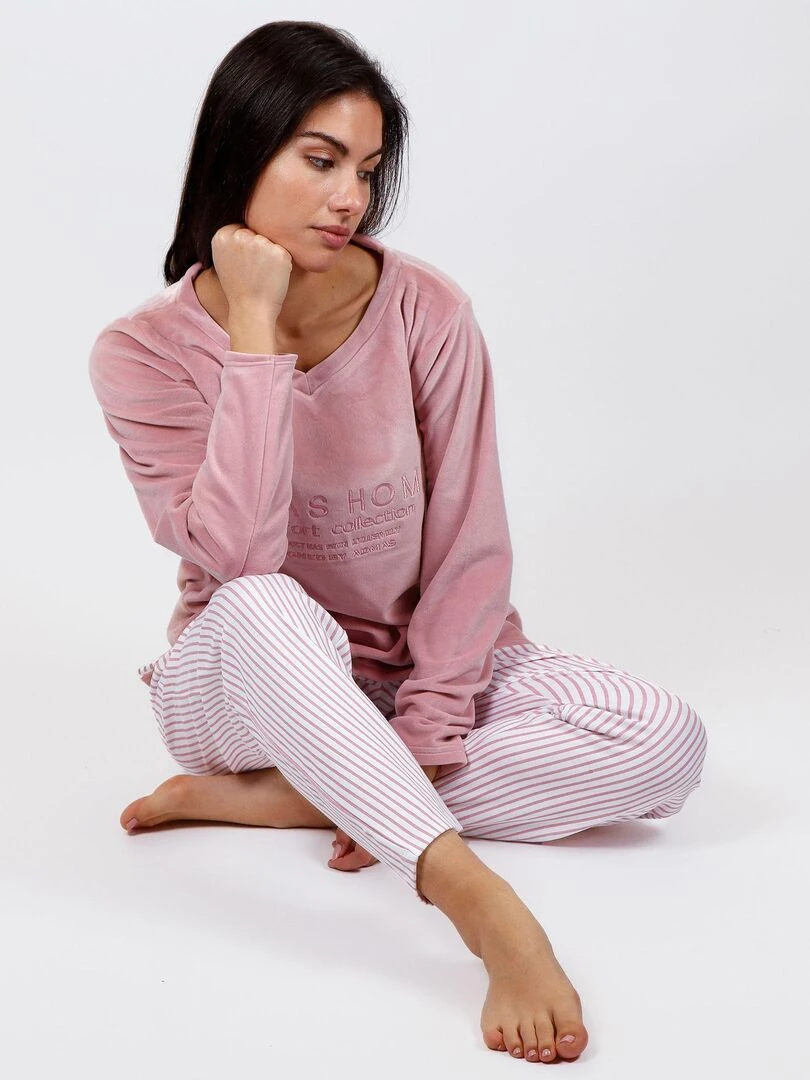 Pyjama pantalon top manches longues Comfort Home   Rose