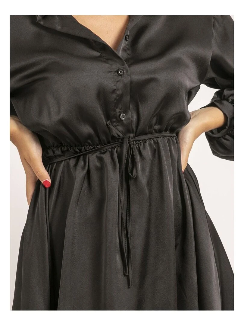 Robe chemise courte satin IVERSE   Noir