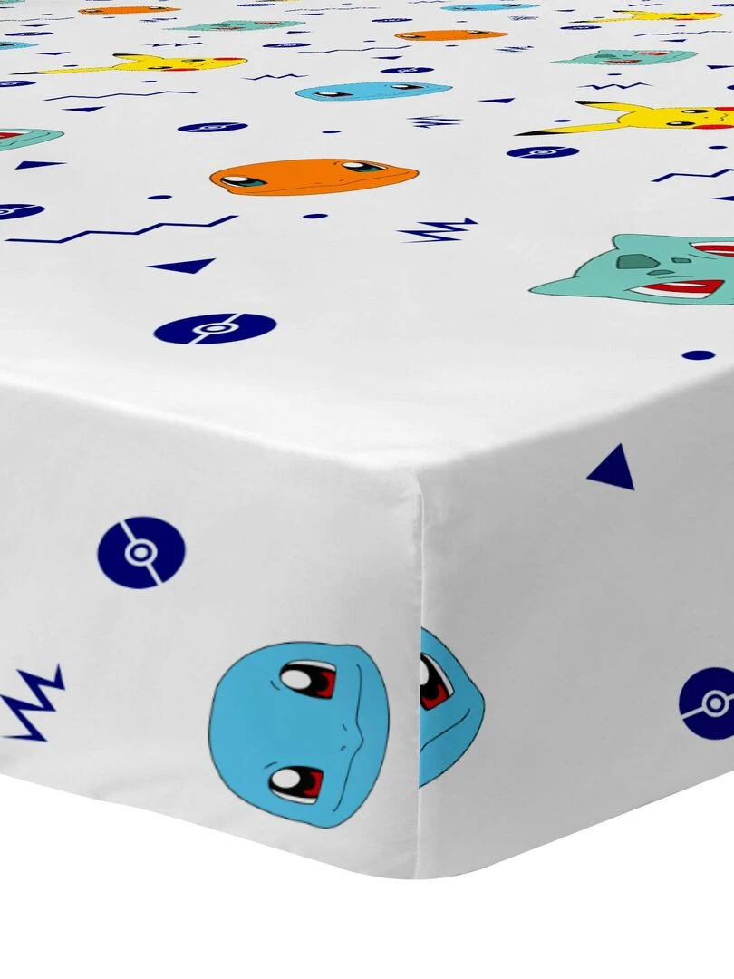 Drap housse imprimé 100% coton POKEMON ZIGGY Blanc