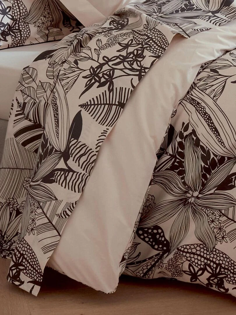 Housse de couette en percale aux impressions noires   Beige