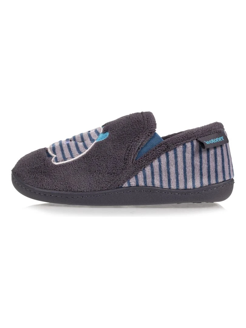 Chaussons mocassins Enfant Monstre rayé   Gris