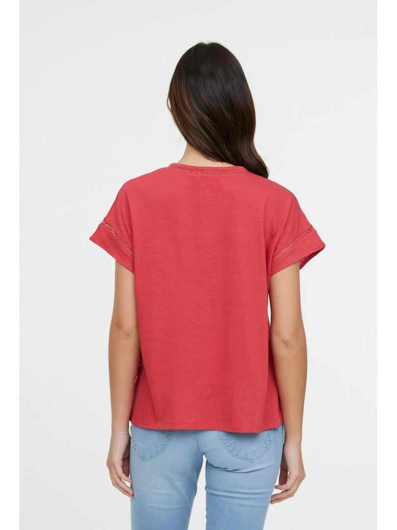 Lee Cooper   T Shirt manches courtes coton/lin regular ACANA MC   Rouge
