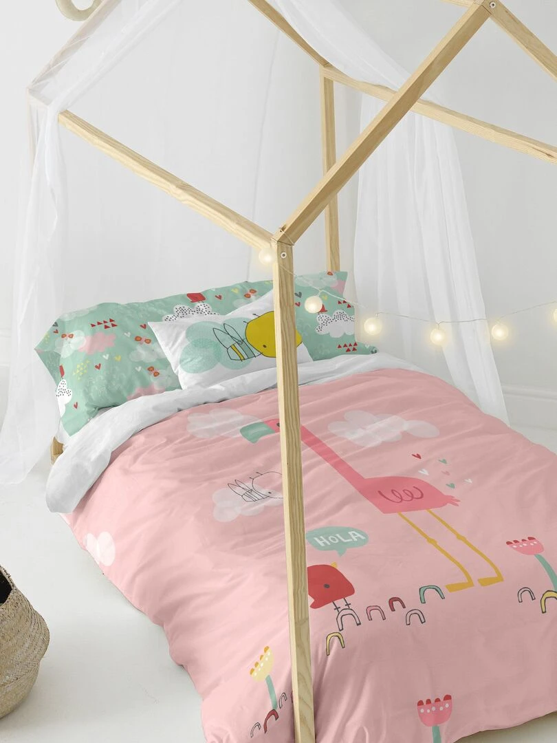 Parure housse de couette 2 pièces Hola "Happyfriday" Rose