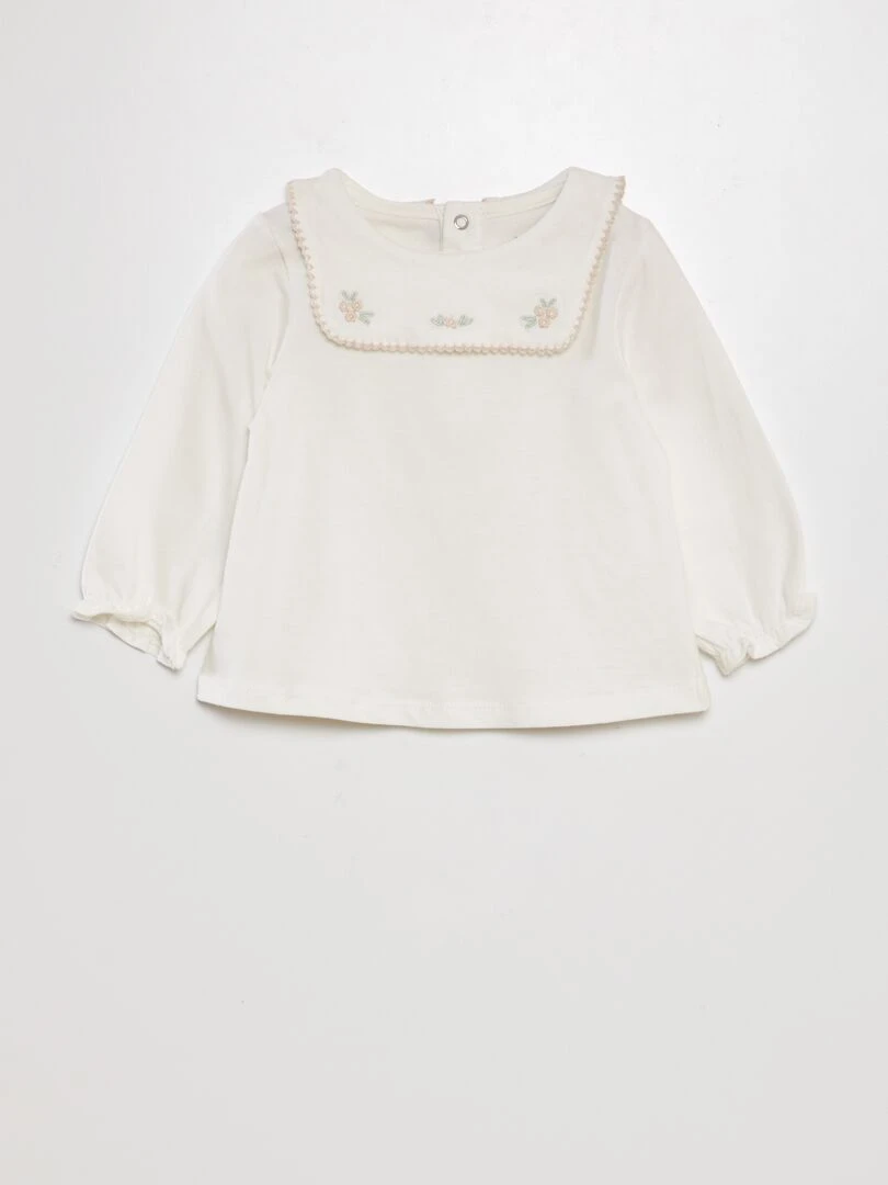 T shirt manches longues à grand col blanc