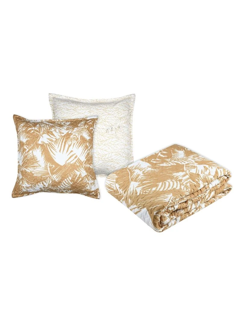 Ensemble réversible boutis et taies esprit jungle   Jaune moutarde