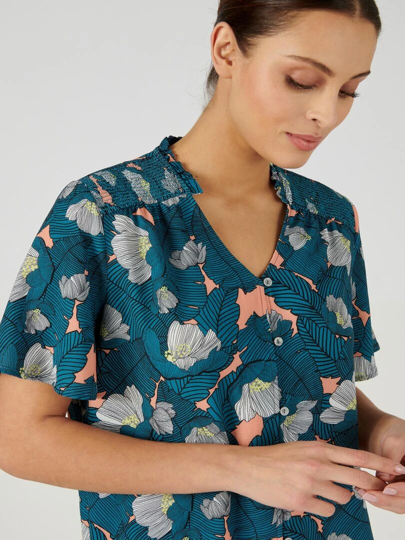 Chemisier à smocks imprimé Damart Orange