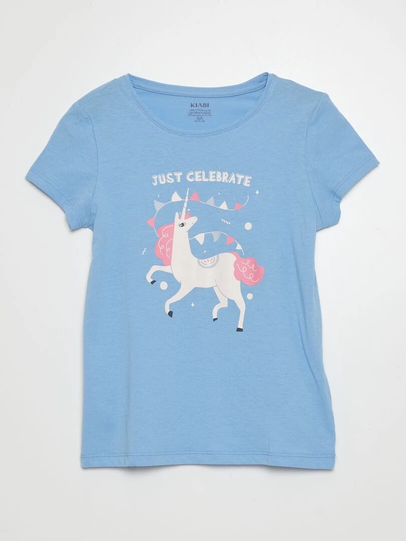 T shirt en maille jersey imprimé Bleu