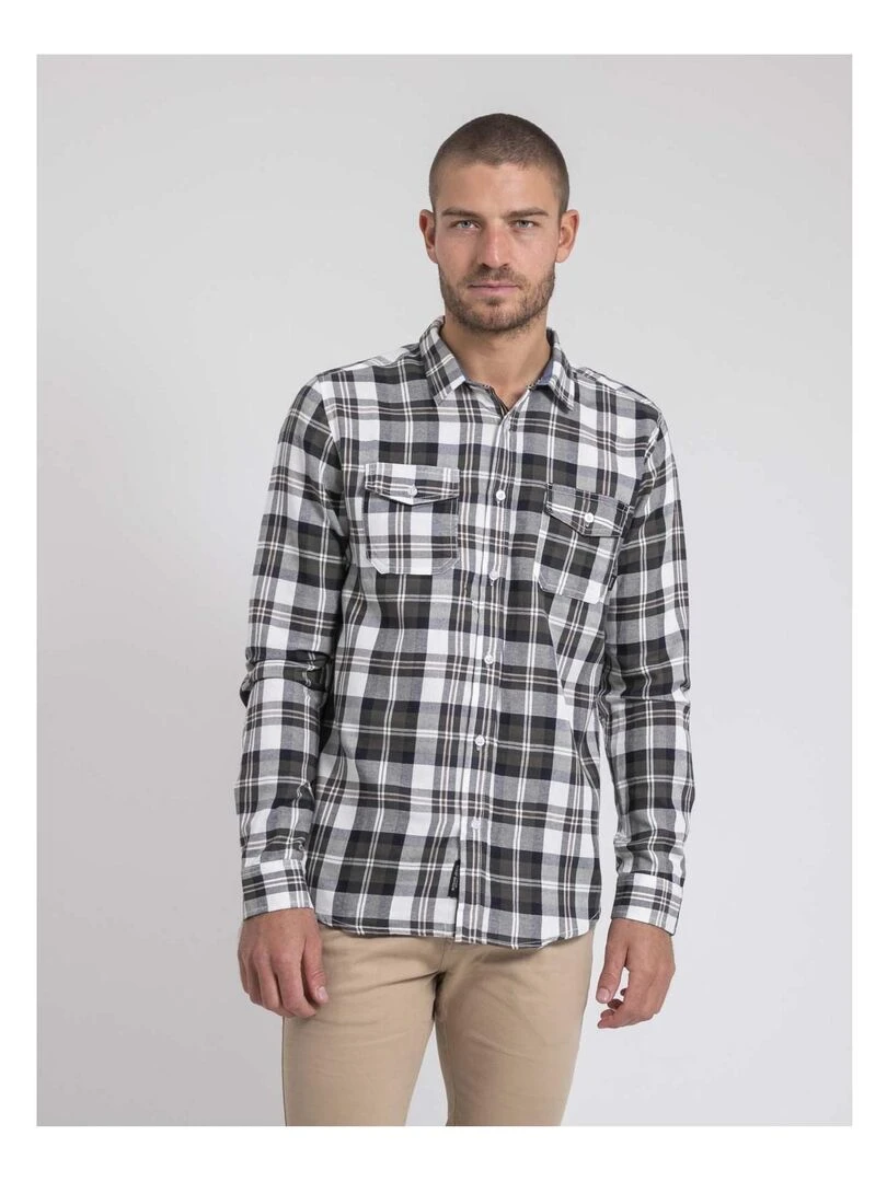 Chemise manches longues carreaux pur coton flanelle TELIMAX Kaki