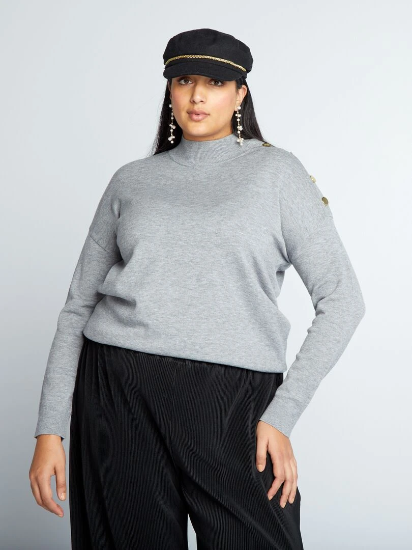 Pull marinière avec col montant   Gris