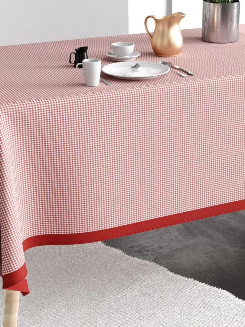 Nappe rectangulaire anti tache en Coton Vichy Rouge Rouge