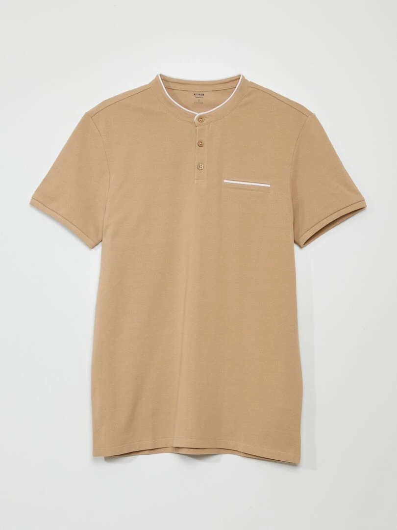 Polo à col mao en piqué de coton Beige