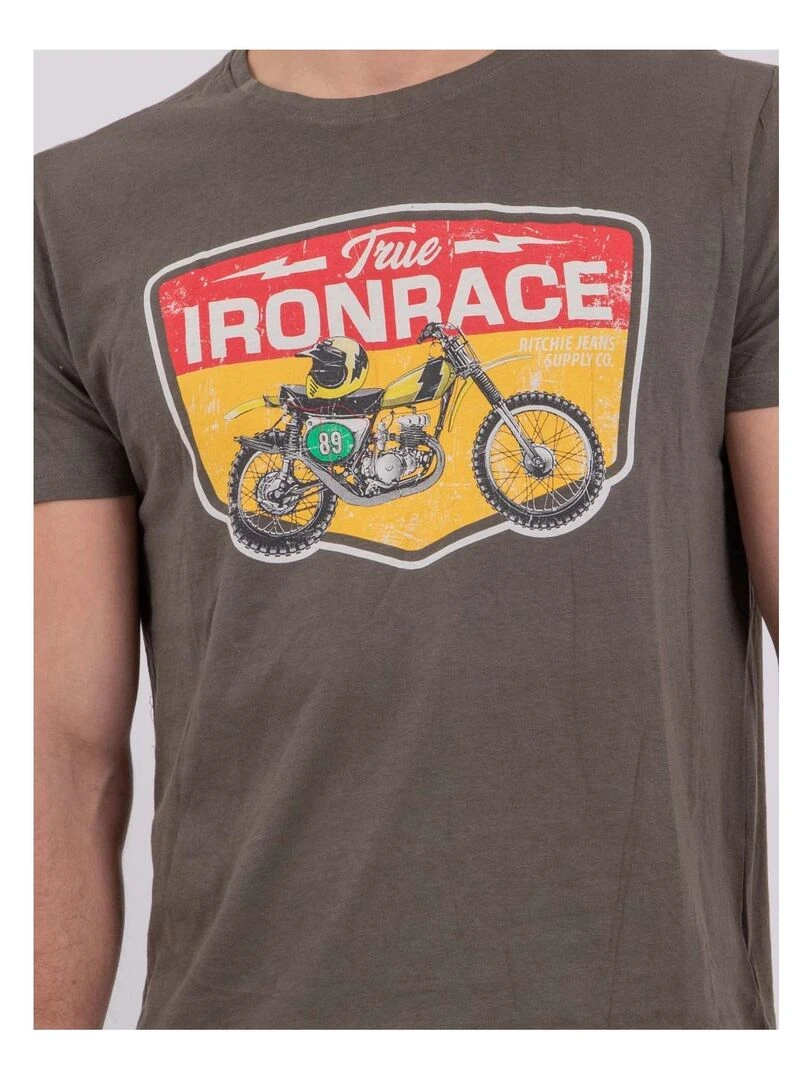 T shirt col rond pur coton NABOJAN   Kaki