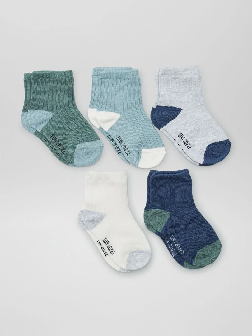 Lot de 5 paires de chaussettes Bleu/vert/gris/blanc