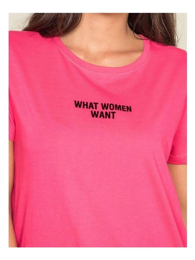 T shirt col rond message FOMEREY   Rose fushia