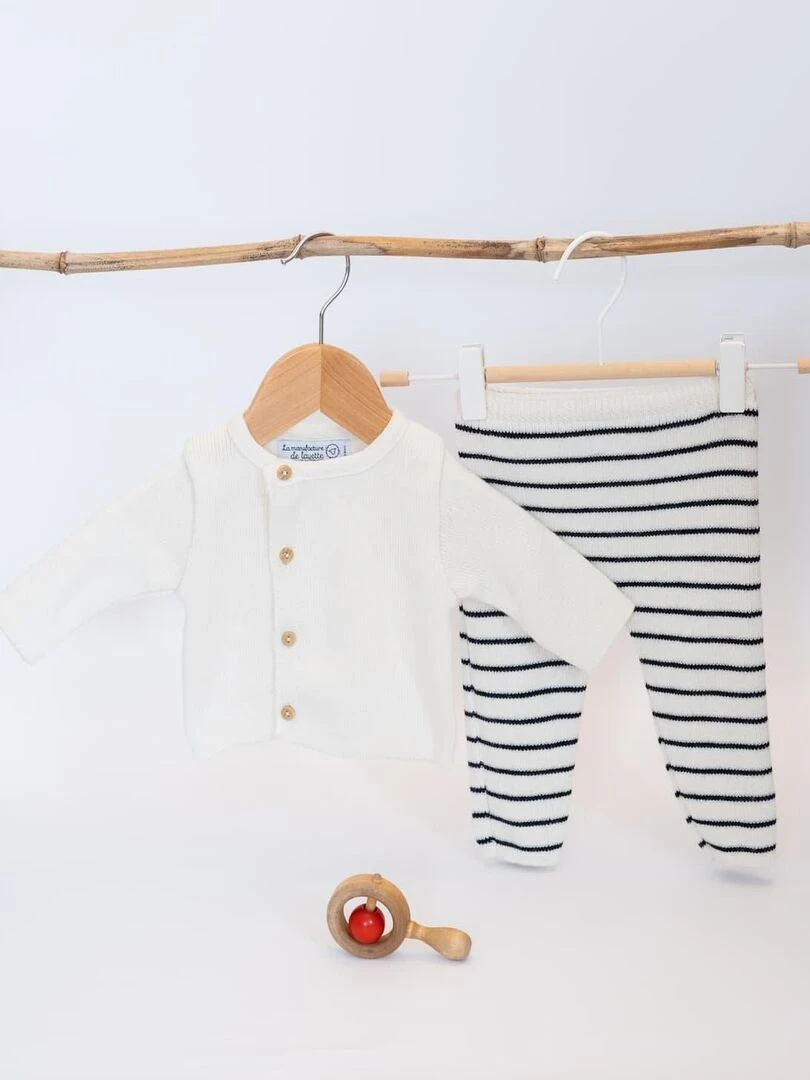 Coffret de naissance en laine SAINT JEAN DE LUZ Blanc Bleu Blanc