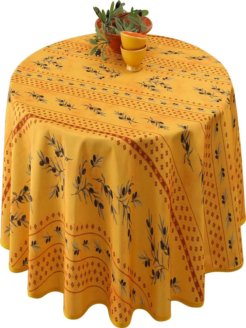 Nappe Anti taches Olivettes Jaune Ronde 160 cm Jaune