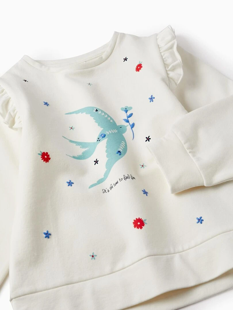 Pull en coton à volants pour fille 'Hirondelle '  SPRING BEGINS   Beige clair