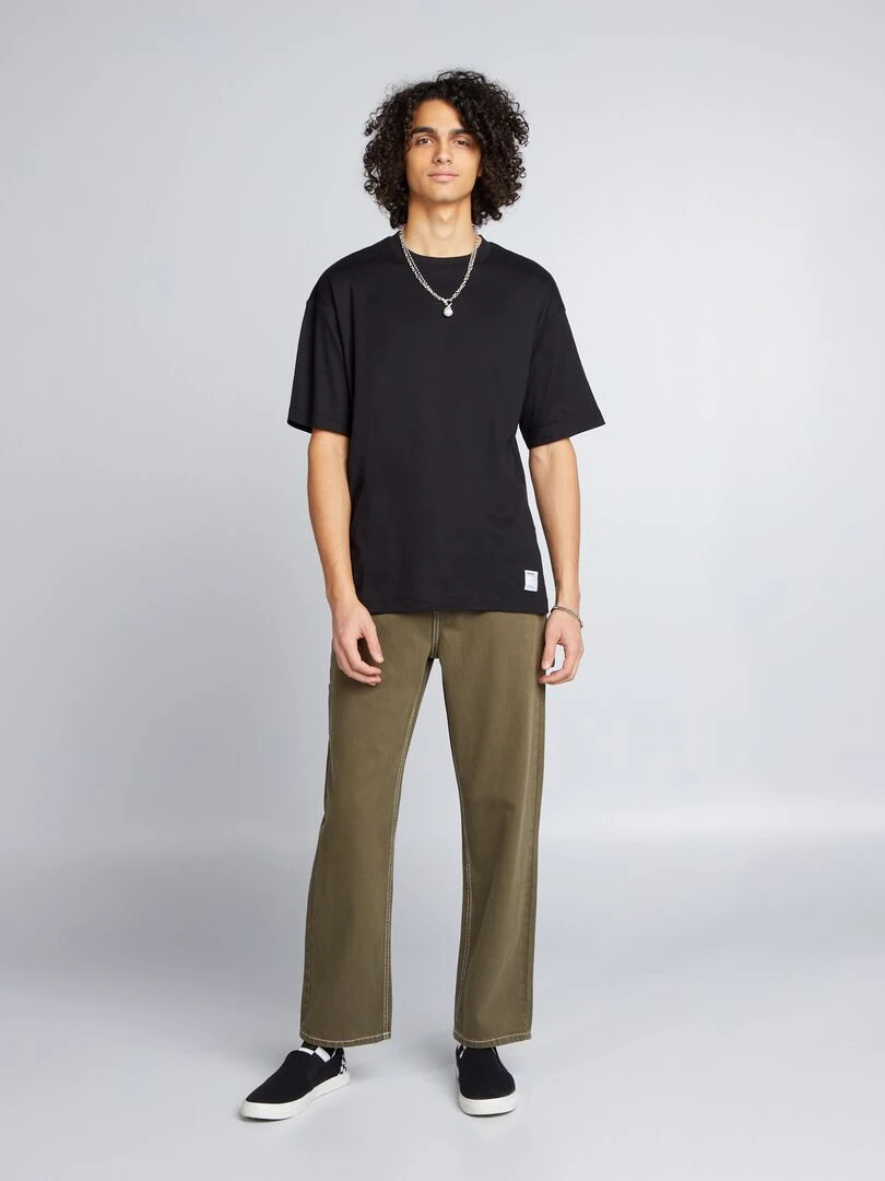 T shirt col rond en coton noir