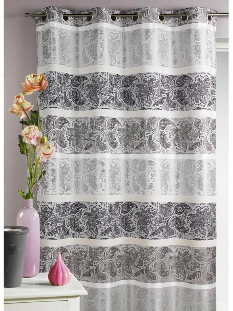 Rideau en jacquard à rayures horizontales fantaisies Gris clair