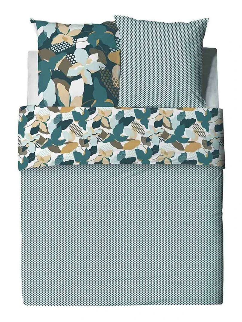 Housse de couette 240x220 Lobelia + 2 taies 100% coton 57 fils   Bleu