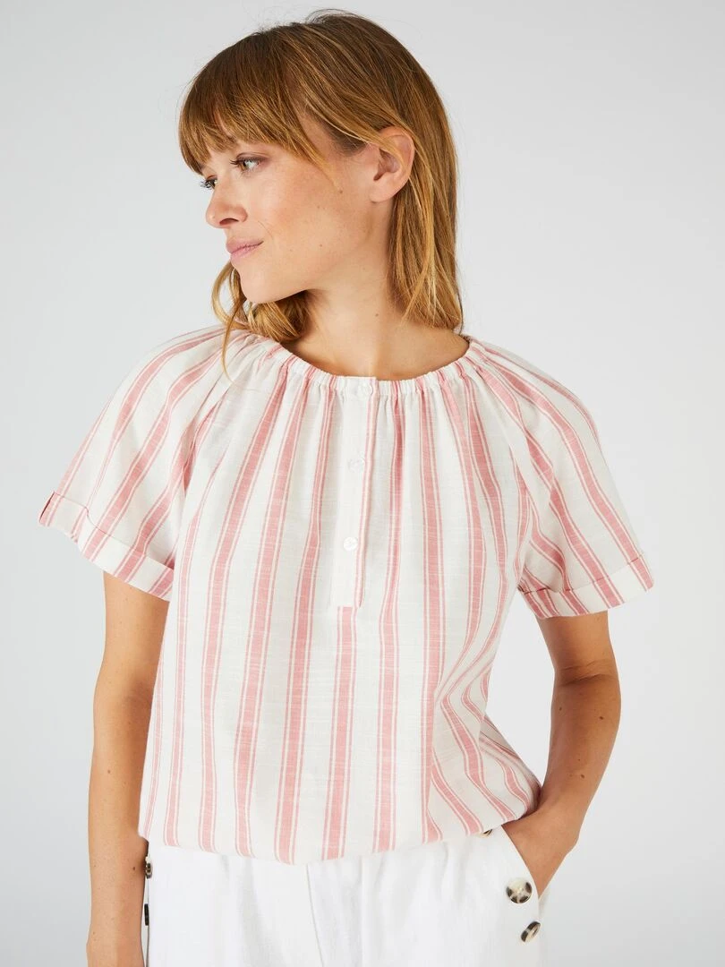 Blouse rayée en voile de coton Damart Rose