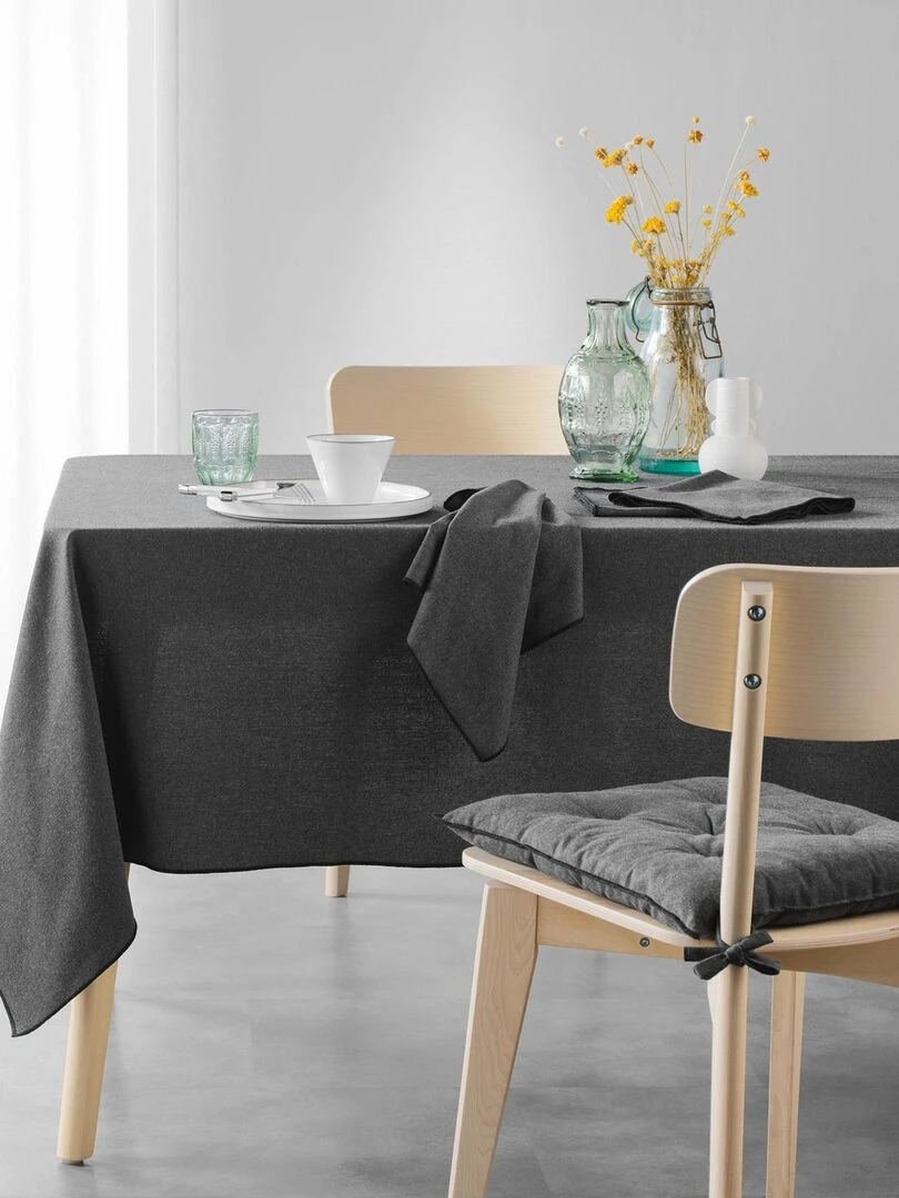 Galette de chaise en coton recyclé et bourdon apparent   gris anthracite