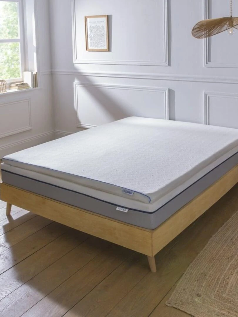 Bleu Câlin Surmatelas Mémoire de forme 5cm déhoussable et respirant Blanc