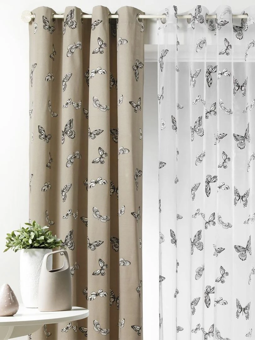 Rideau d'ameublement imprimés papillons Beige