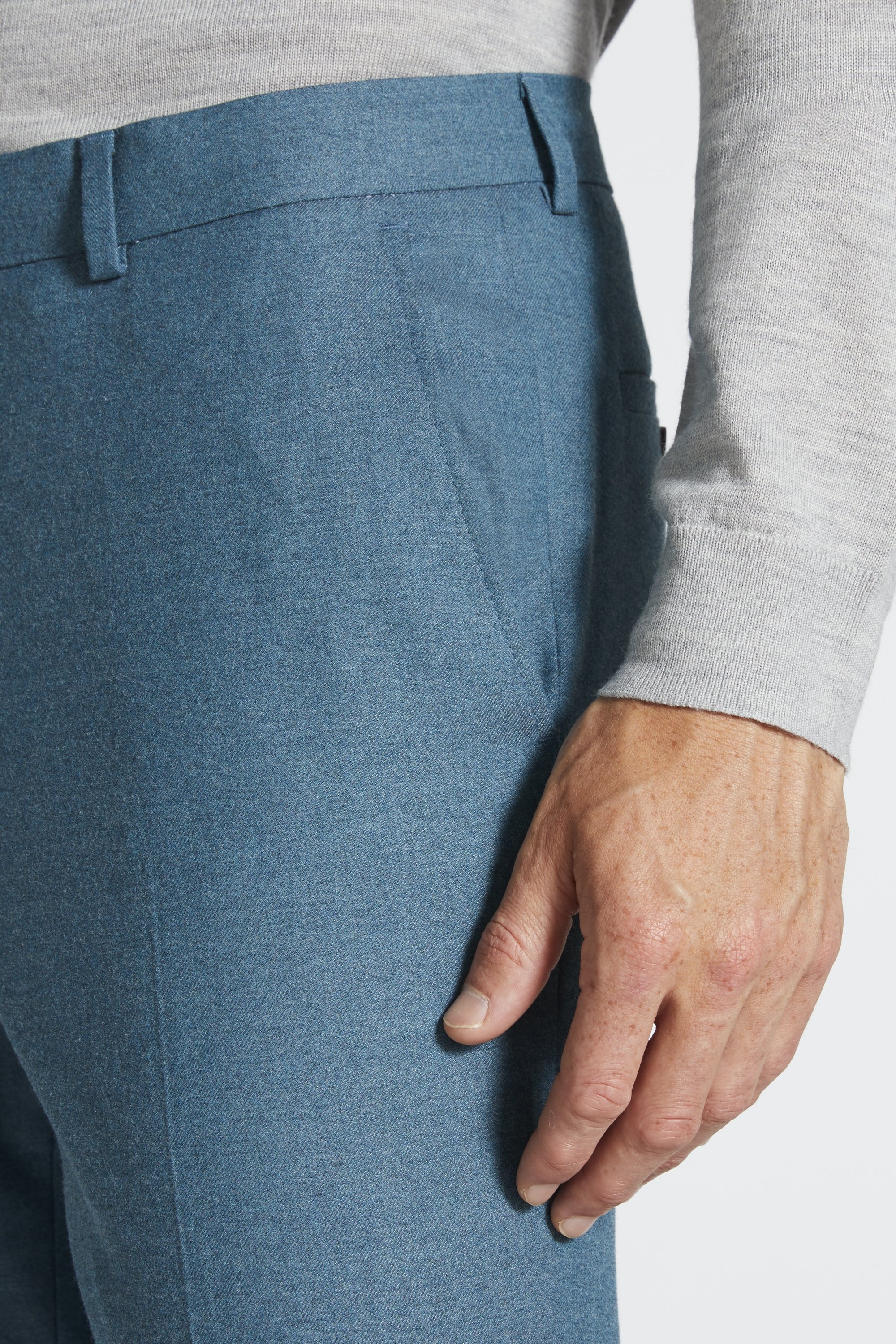 Slim Fit Teal Flannel Trousers   Buy Online at Moss
