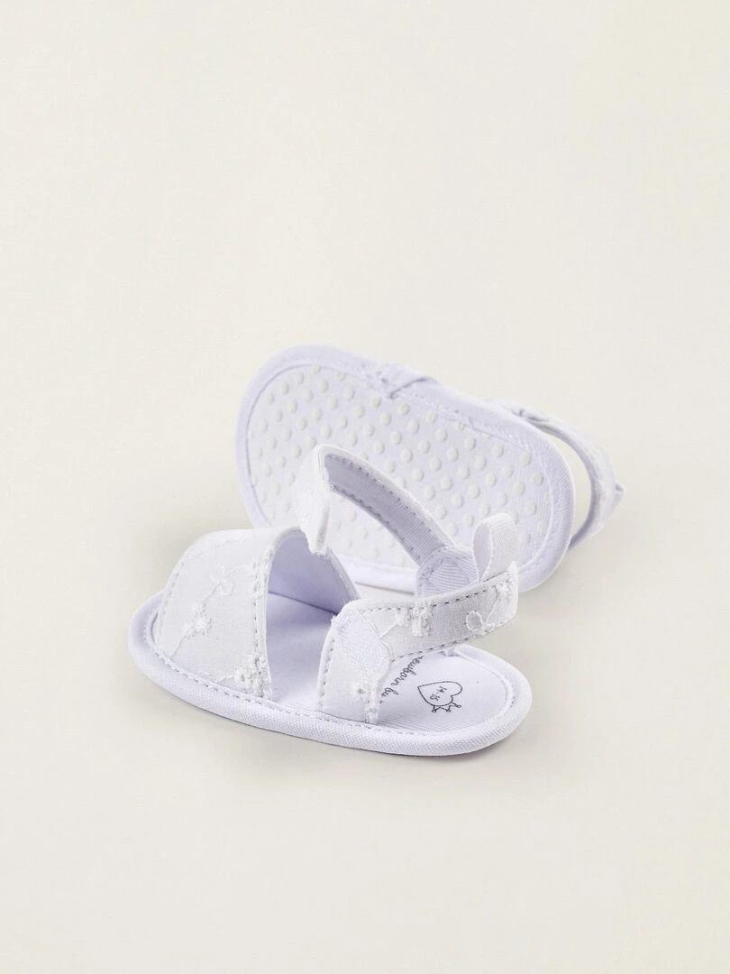 Sandales avec Broderie Florale pour Nouveau Né  ATLANTIC COMPANY   Blanc
