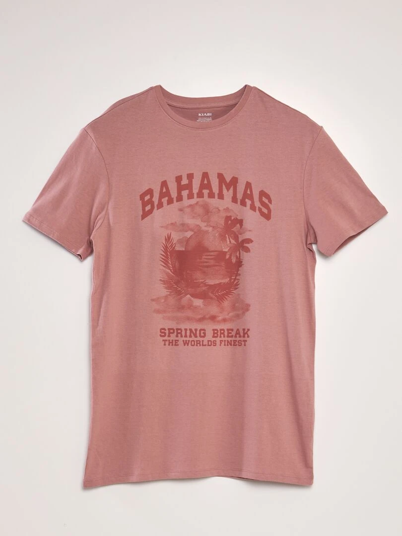 T shirt imprimé à col rond Vieux rose