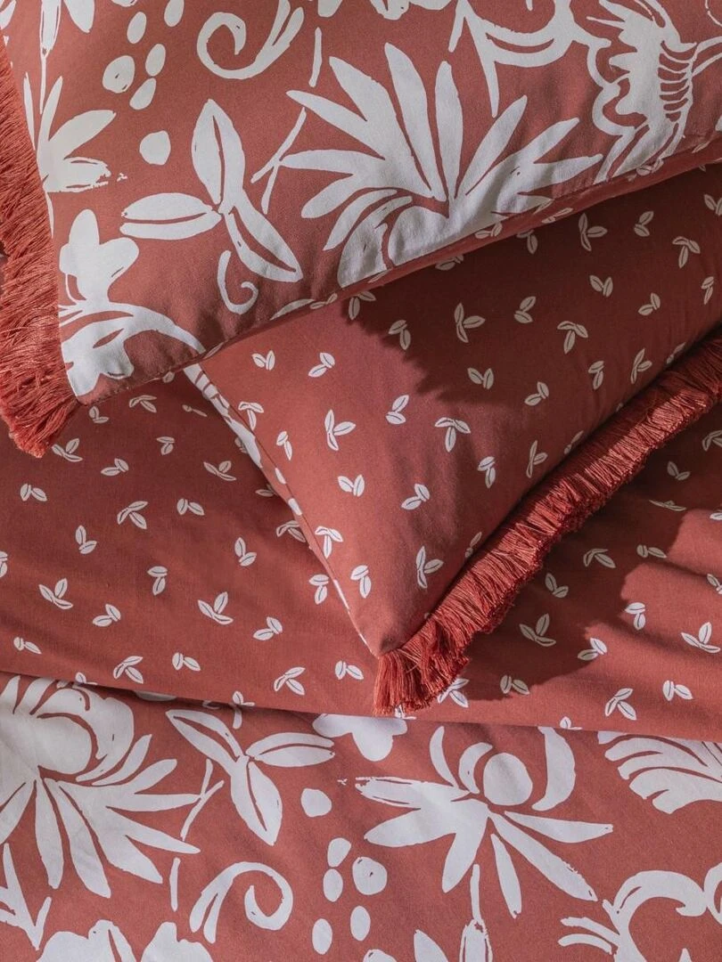 Future Home Parure de lit 2 personnes en coton 57 fils imprimé terracotta Rouge