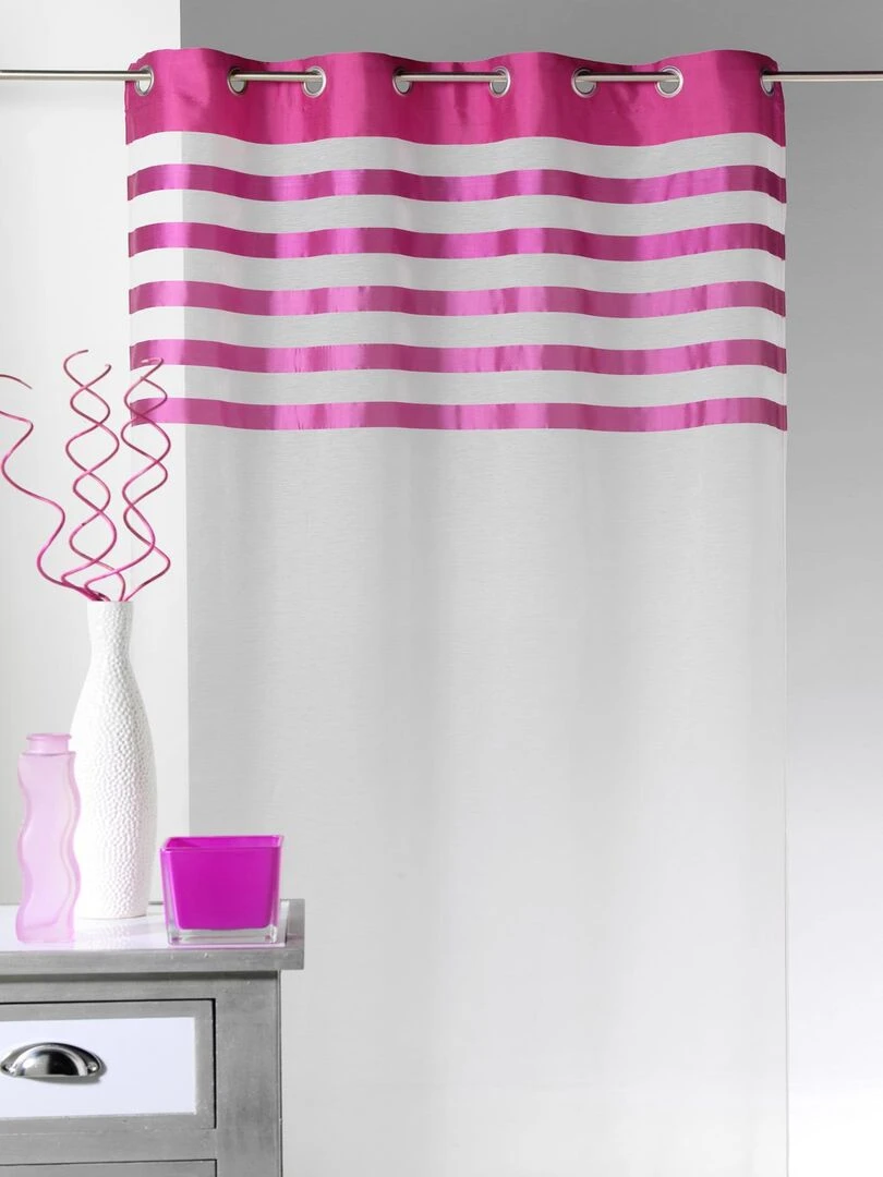 Voilage avec parement à rayures satinées et colorées Rose clair