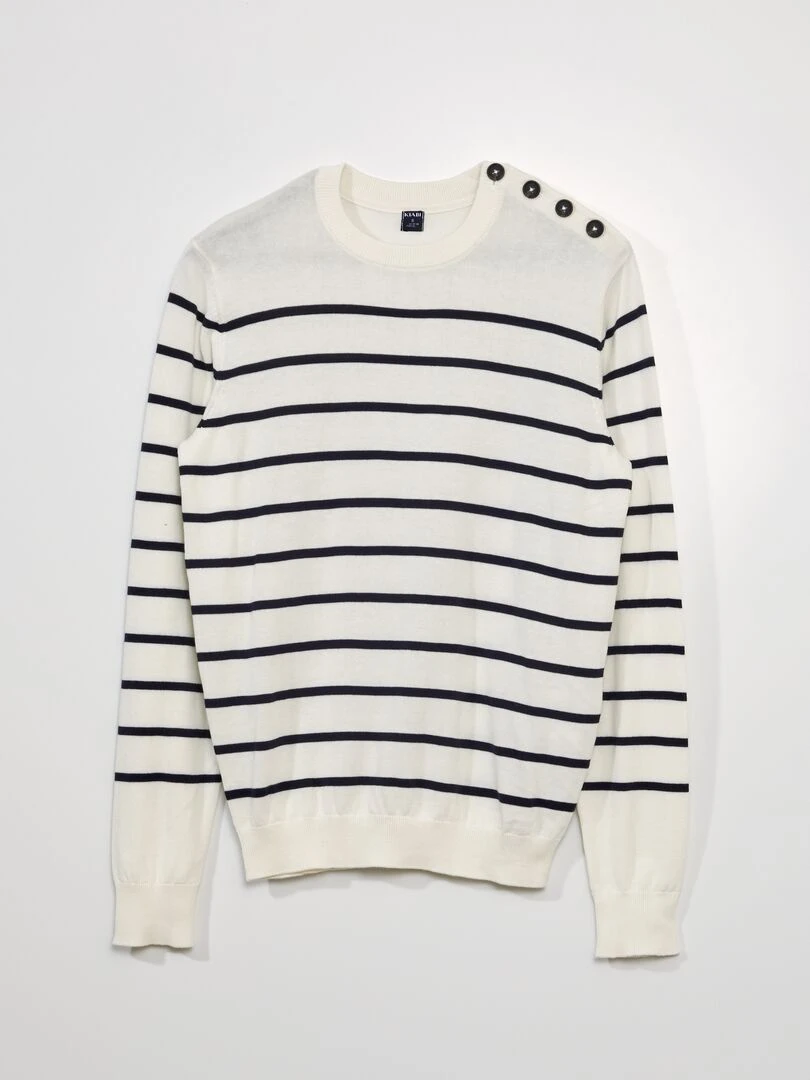 Pull en maille type marinière Blanc à rayures