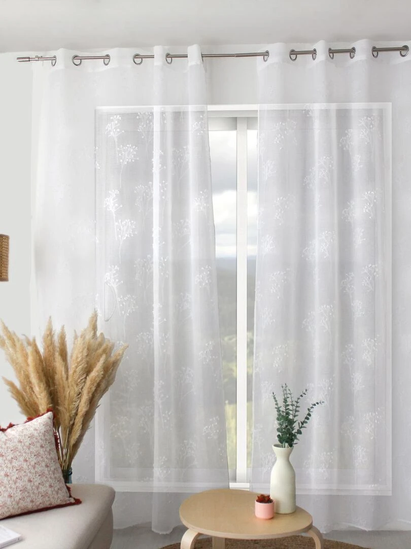 Voilage à jacquard coupé aux impressions végétales Blanc