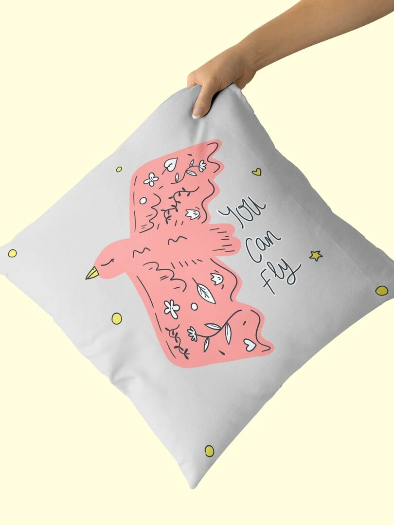Housse de coussin décoratif Yas "Happyfriday" Blanc