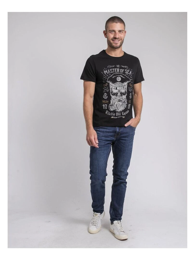 T shirt col rond pur coton JIMOSCAR   Noir