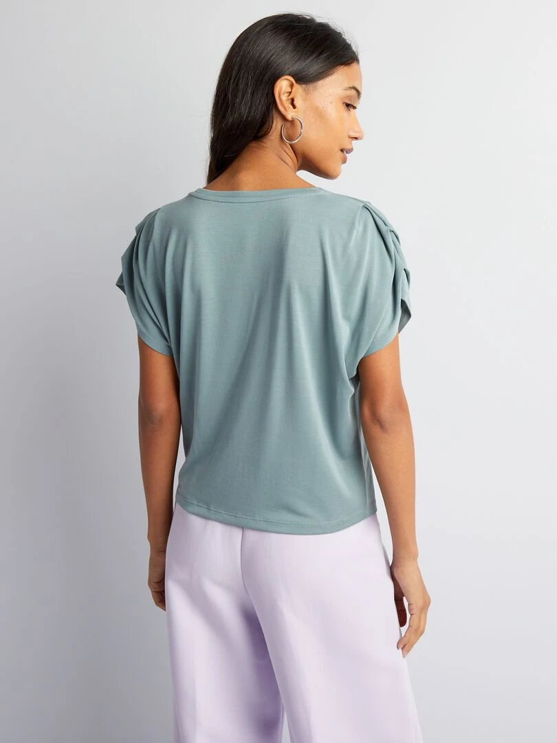 T shirt à manches plissées   Bleu